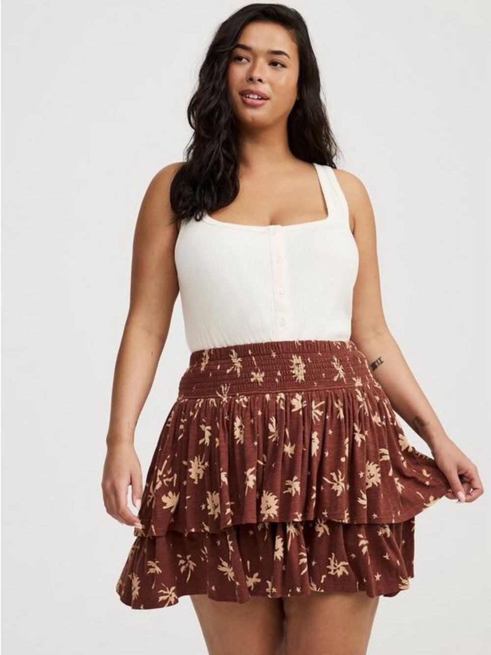 Torrid Smocked Tiered Skort women’s size 4X sun palms bracken mini skirt whimsy
